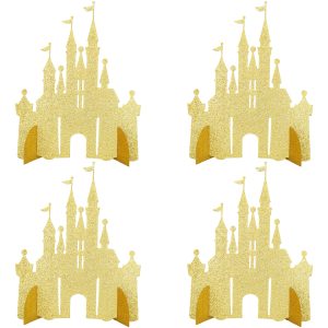 Gyufise 6 Pack Castle Centerpieces Princess Theme Table Centerpieces Glitter Table Decorations for Baby Shower Princess Girls Birthday Party Centerpieces Supplies Gold