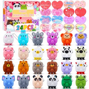 Valentines Day Cards for Kids School , 24PCS Animal Pop Suction Toys with Valentines Cards for Kids Classroom, Valentines Party Favors for Boys Girls
