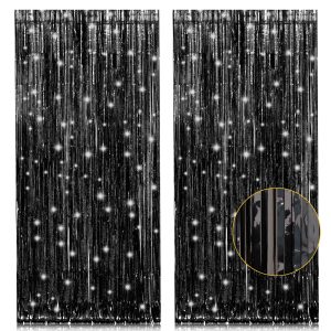 PIGETALE 2 Pack Black Foil Fringe Backdrop, 3.2 x 8.2 ft | Thicker 23 Micron PET with Vivid Black Shine for Doors…