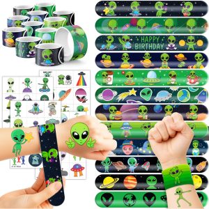 72PCS Space Alien Party Favors, Tattoos & Slap Bracelets Decorations