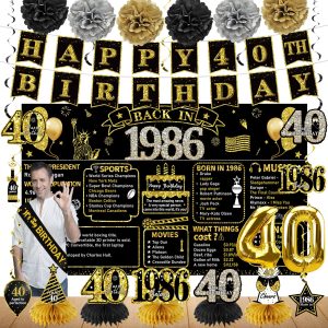 Zirtorei 40th Birthday Decorations for Men Women, 1986 Bday Party Supplies
