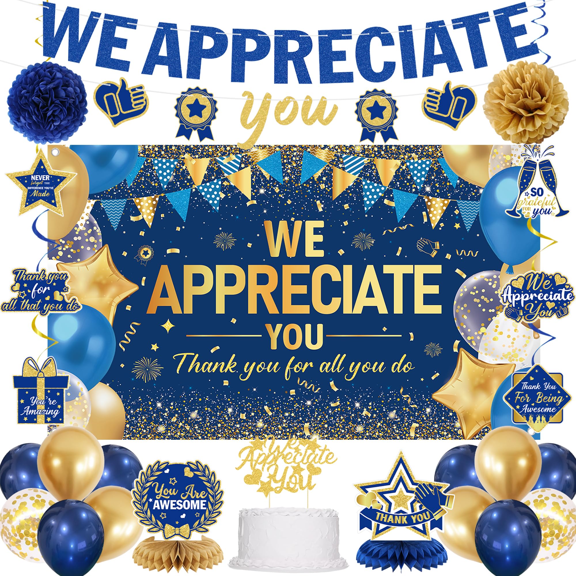 DARUNAXY Blue Gold We Appreciate You Decorations Set for Men Women