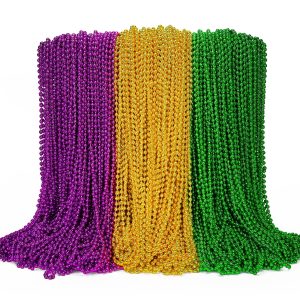 Huskein 120PCS Mardi Gras Beads, 33" Beaded Necklace, Purple Gold Green Mardi Gras Accessories, Party Costume Necklaces Parade Throws Women Men Beads Bulk for Party Event Favors Supplies Decorations