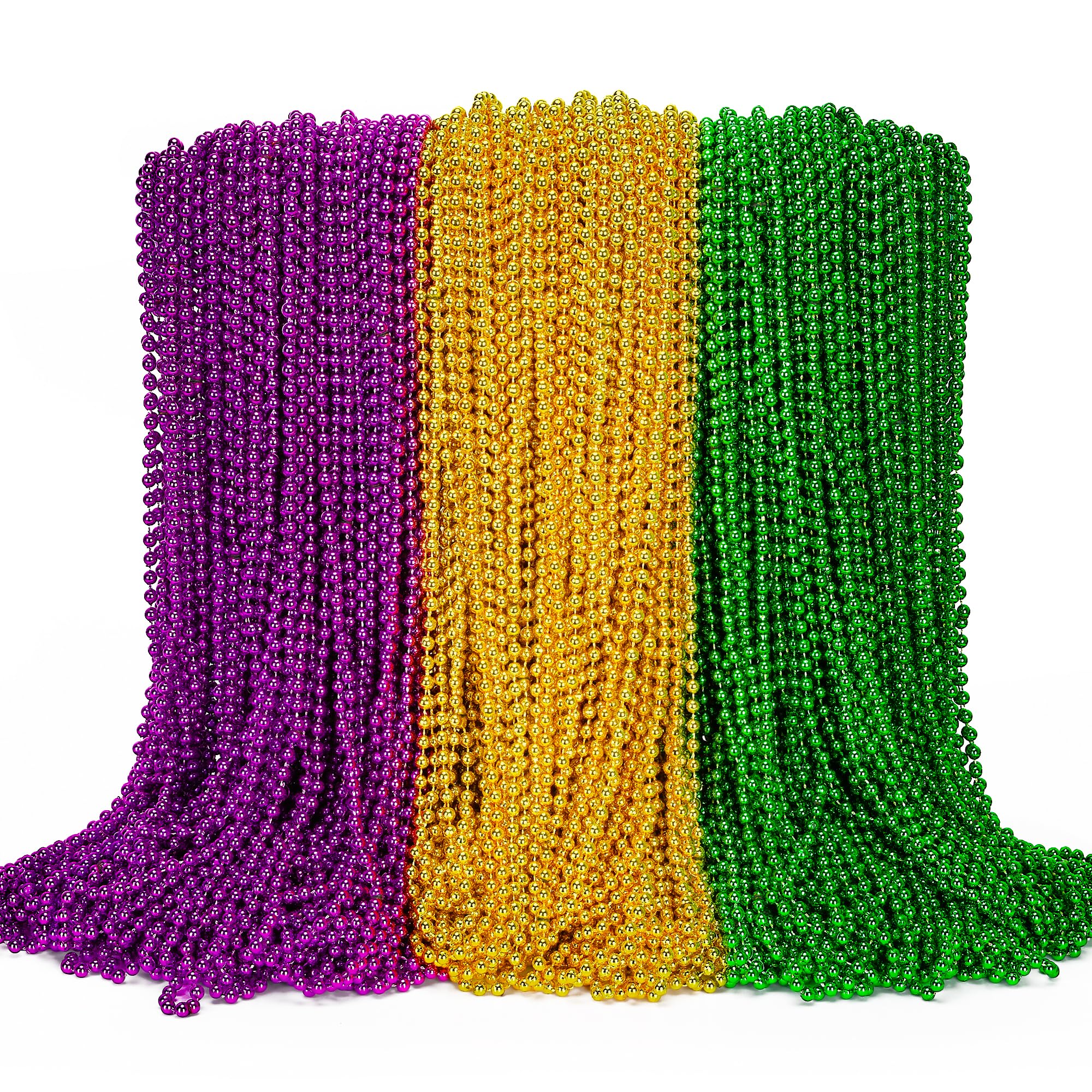Huskein 120PCS Mardi Gras Beads, 33" Beaded Necklace, Purple Gold Green Mardi Gras Accessories, Party Costume Necklaces Parade Throws Women Men Beads Bulk for Party Event Favors Supplies Decorations