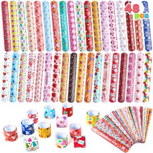 JOYIN 48 Pcs Valentine Slap Bracelets Bulk, Valentines Day Gifts for Kids Classroom…
