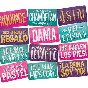 Quinceanera Photo Booth Props Kit by King Props | 40 Piece Teal Gold Mis Quince Anos Party Decorations | Sweet 16 Photo Booth Accessories
