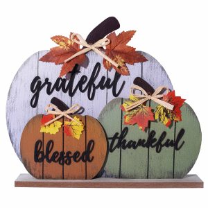 CYNOSA Fall Decorations for Home Blessed Grateful Thankful Fall Decor Wooden Pumpkin Tabletop Signs for Home Thanksgiving Farmhouse Living Room Harvest Autumn Decor