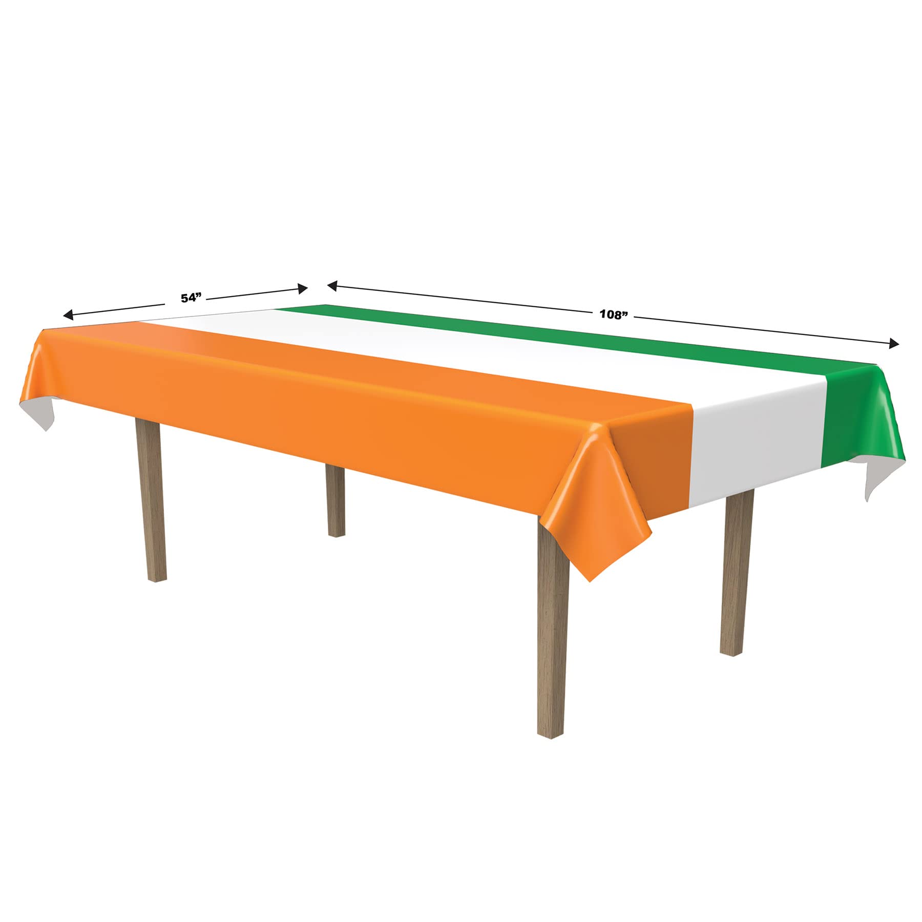 Beistle Irish Tablecovers, 54” x 108”, 2 Pieces – Plastic Table Cloth, Rectangular Tablecloth, Striped, St. Patrick’s Day, St. Patrick’s Day Decorations