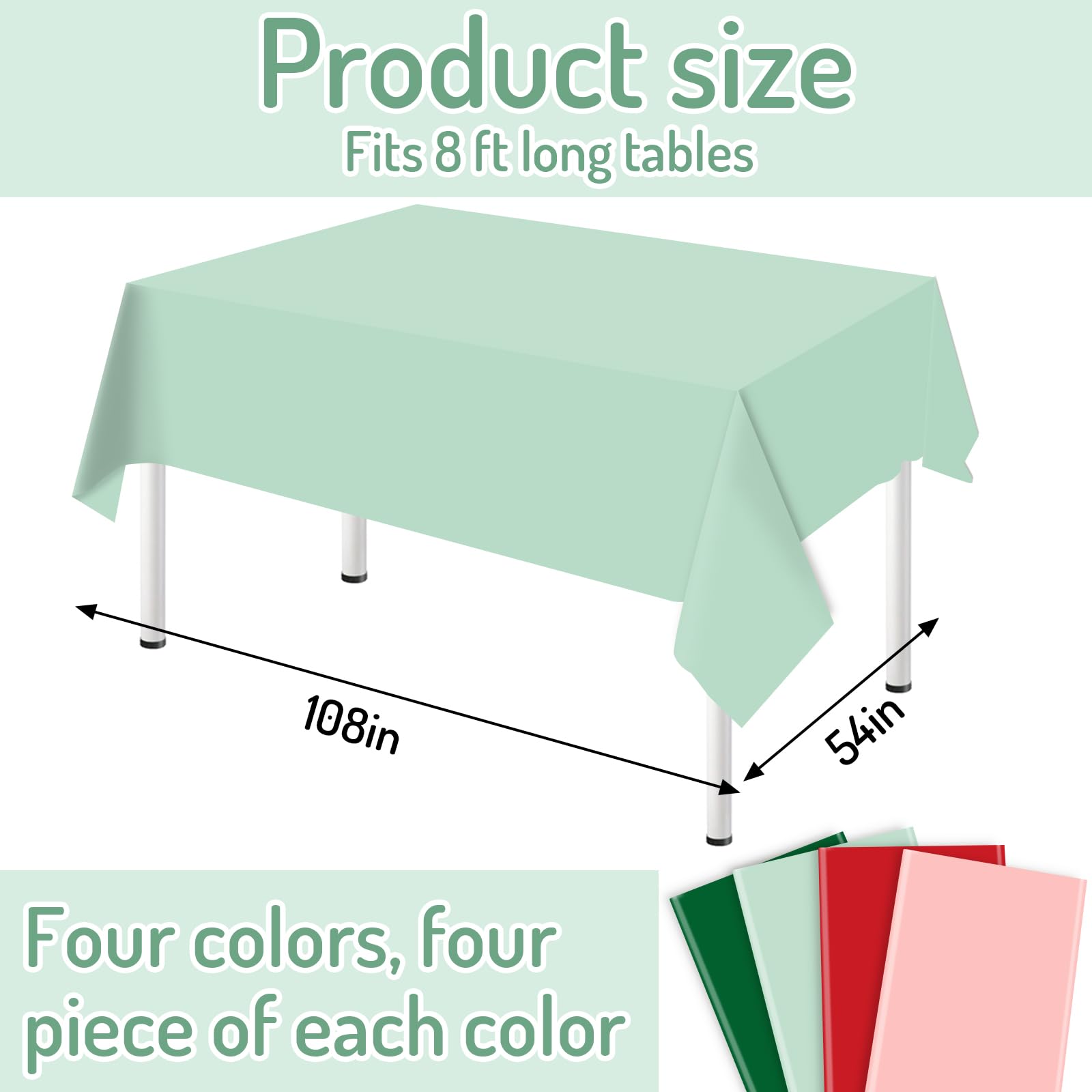 Whaline 16 Pcs Christmas Plastic Tablecloth Rectangle Table Cover Pink Red Green Waterproof Table Cloth for Xmas Party Winter Holiday Decoration Supplies, 54 x 108 Inch