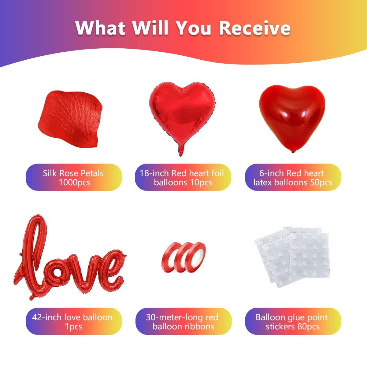 STIMULATE SZXXZZMY 50 6-inch red Heart Balloons Latex,18-inch 10Pcs red Heart Balloons Foil ,42-inch 1Pcs red Love Balloon,Red Petals Kit for Valentines Day,Propose Marriage,Wedding Party.…