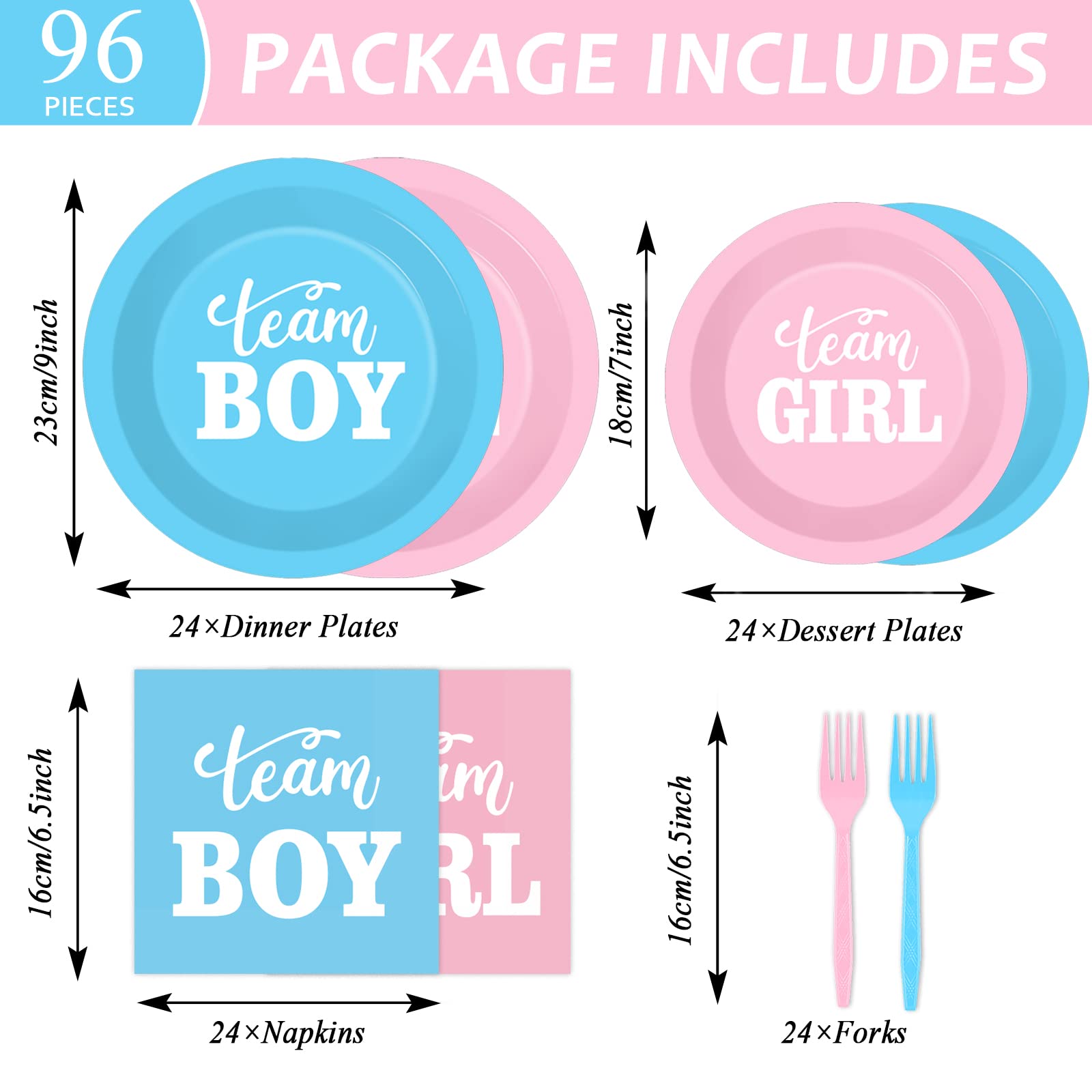 96 PCS Gender Reveal Party Supplies Gender Reveal Plates and Napkins Baby Shower Party Tableware Boy or Girl Disposable Paper Plates Napkins for Party Decorations Supplies Favors for 24 Guests