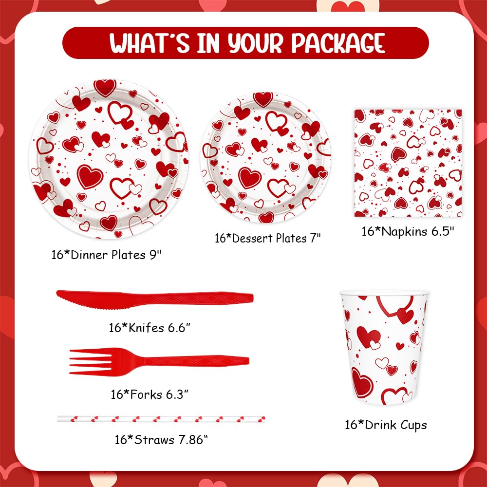 AIBIIN 112 PCS Valentines Day Plates and Napkins Party Decorations Red Heart Galentines Day Party Decorations Supplies Valentines Baby Shower Birthday Disposable Plates Cups and Napkins Serves 16