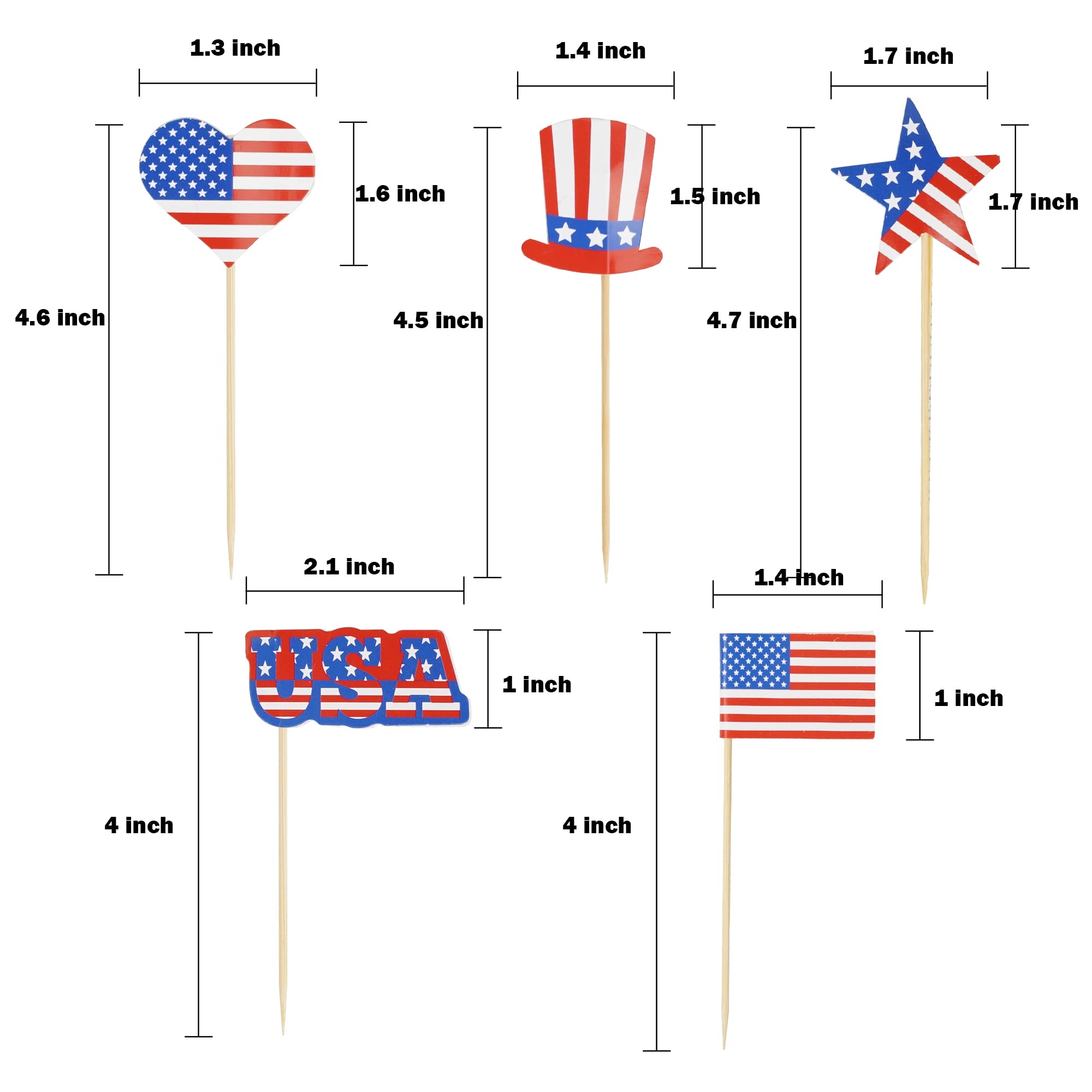 Uptotop 100 Pcs USA American Flag US Toothpick Flags, Mini Stick Cupcake Toppers, 4th of July, Veterans Day, Country Picks Party Decoration Celebration Cocktail Food Bar Cake Flag (5 Pattern)