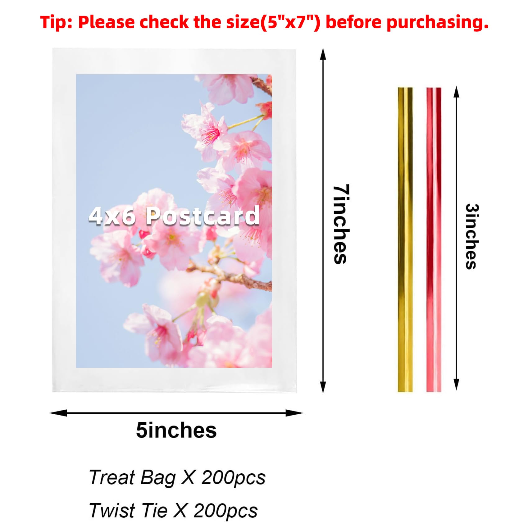 Morepack Cellophane Treat Bags 5x7 In 200 PCS Cookie Bags with Twist Ties
