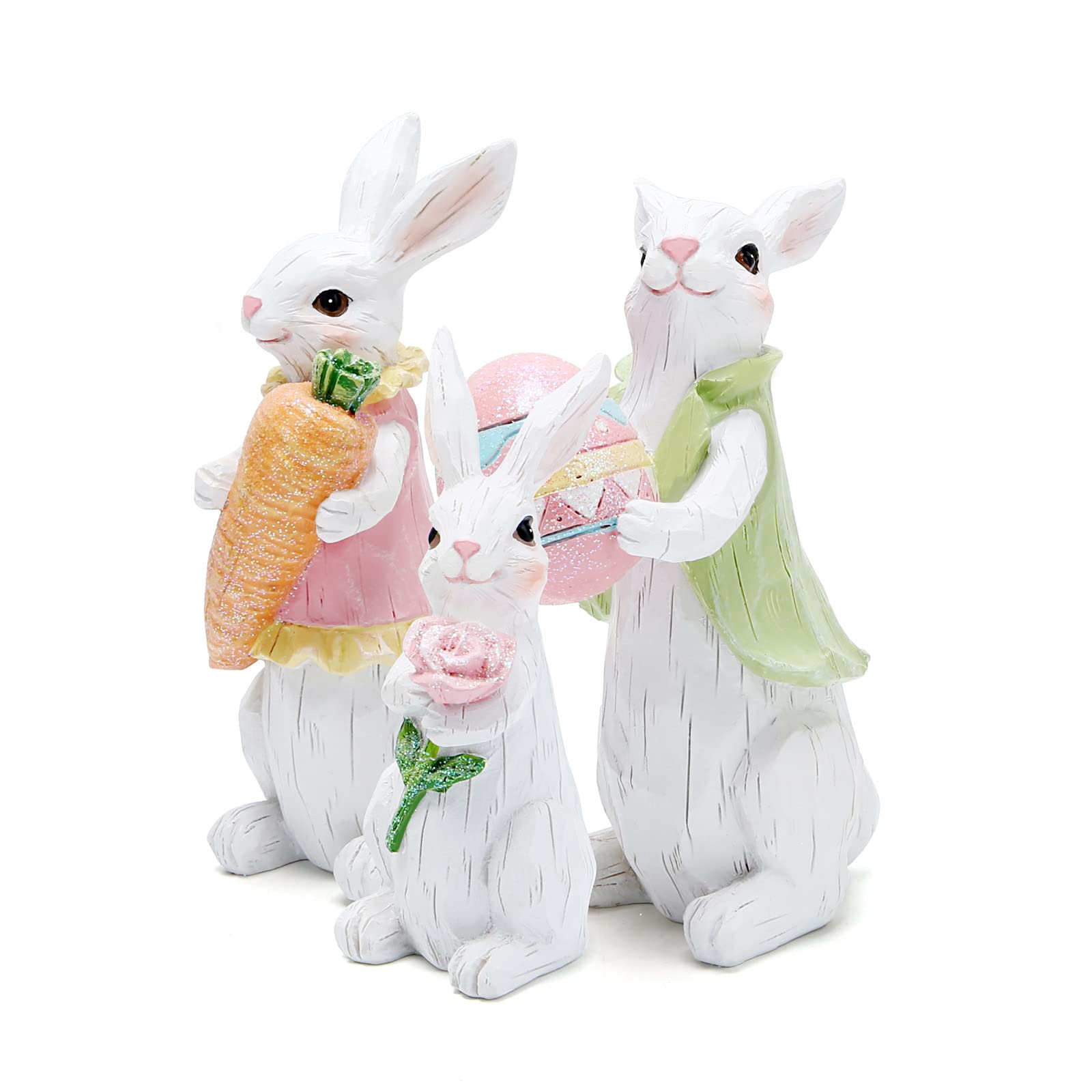 Hodao Easter Bunny Decorations Spring Indoor Home Decor Bunny Figurines (Easter White Bunny Family)
