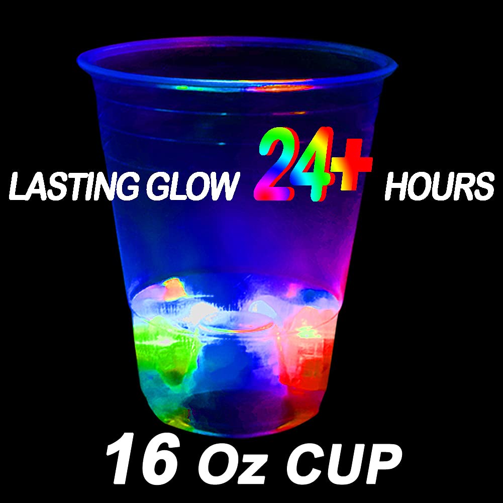 LLKMDSS 40 Pcs Glowing Party Cups, 16oz Plastic Light Up Cups with Flashing Color LED Lights for House Parties Birthdays Concerts Weddings BBQ Beach DJ Holidays
