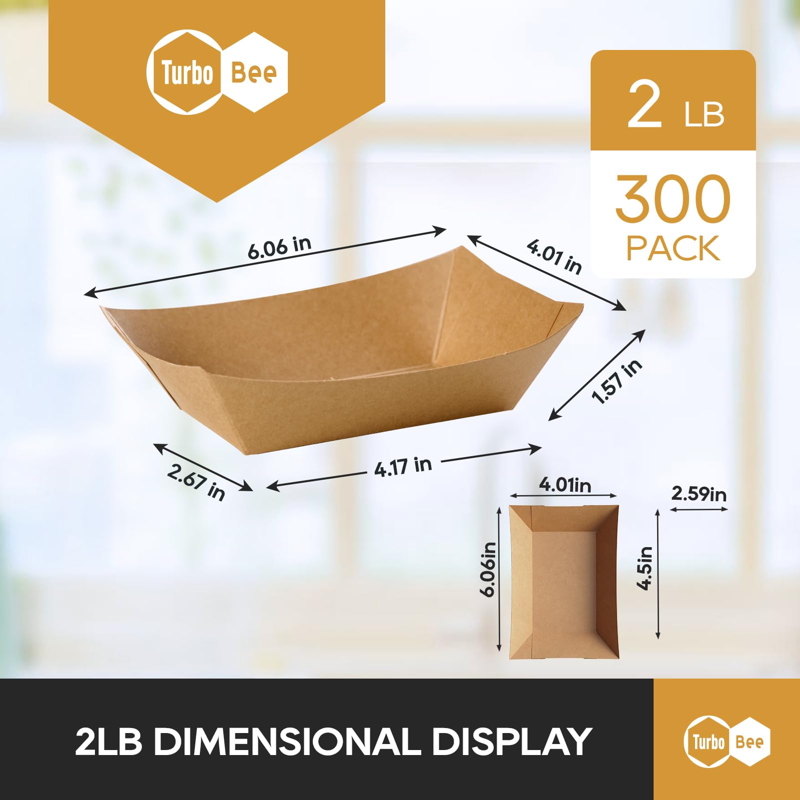 Disposable Paper Food Trays 2lb, 300 Pack Bulk Brown Paper Boats - Heavy Duty Serving Trays for Fries, Tacos, Popcorn, Hot Dogs - Great for QSR Managers, Busy Families, Events