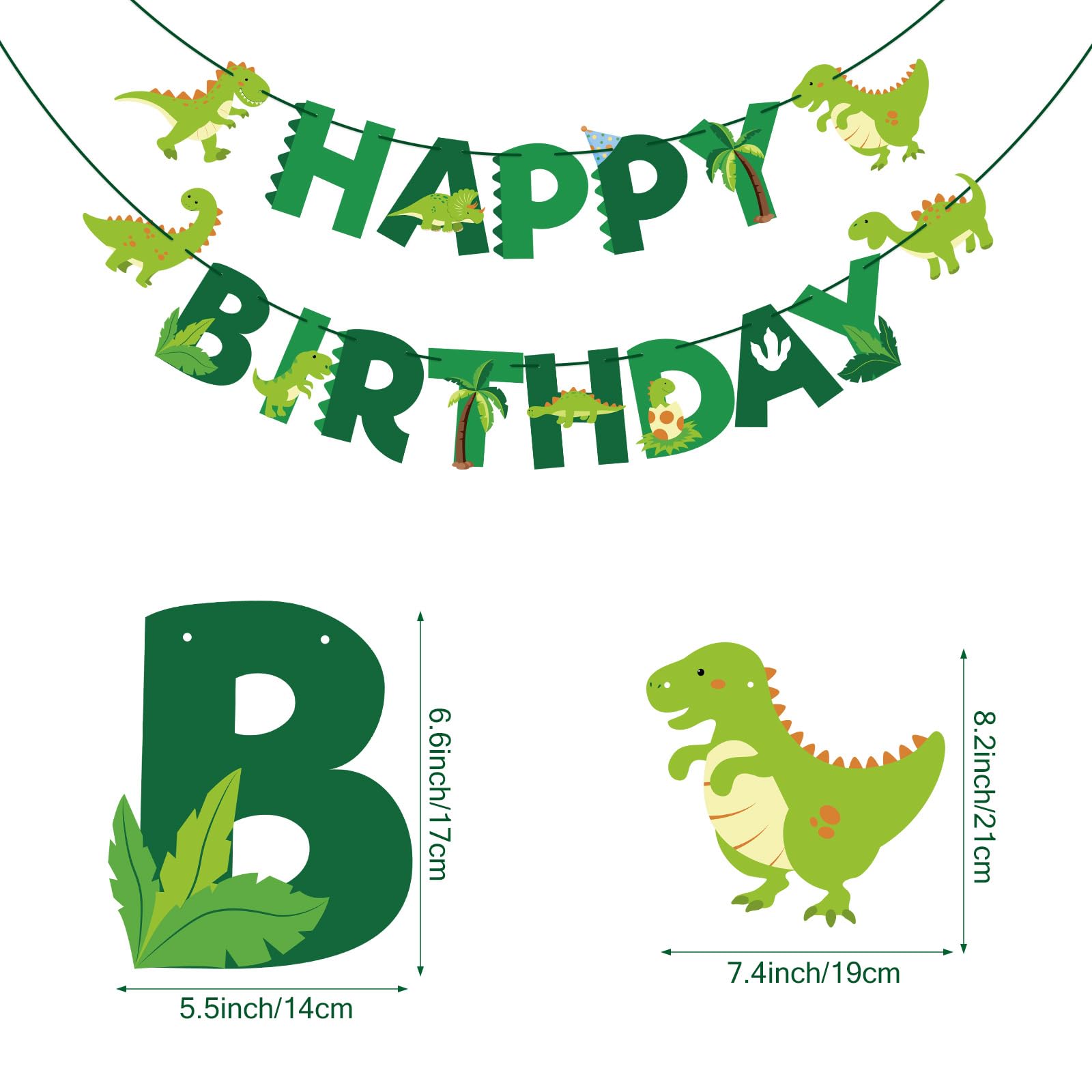 Hooqict Dinosaur Happy Birthday Banner Birthday Party Decorations Dinosaur Party Banner Garland Sign for Kids Boys 1st 2nd 3rd Green Dino Themed Birthday Decorations Supplies
