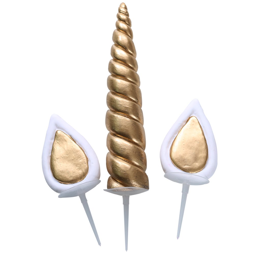 Yashell Unicorn Cake Topper, Reusable Gold Unicorn Horn, Ears and Eyelashes Party Cake Decoration Value Set for Unicorn Party Decoration for Baby Shower, Wedding and Birthday Party(Set of 5)