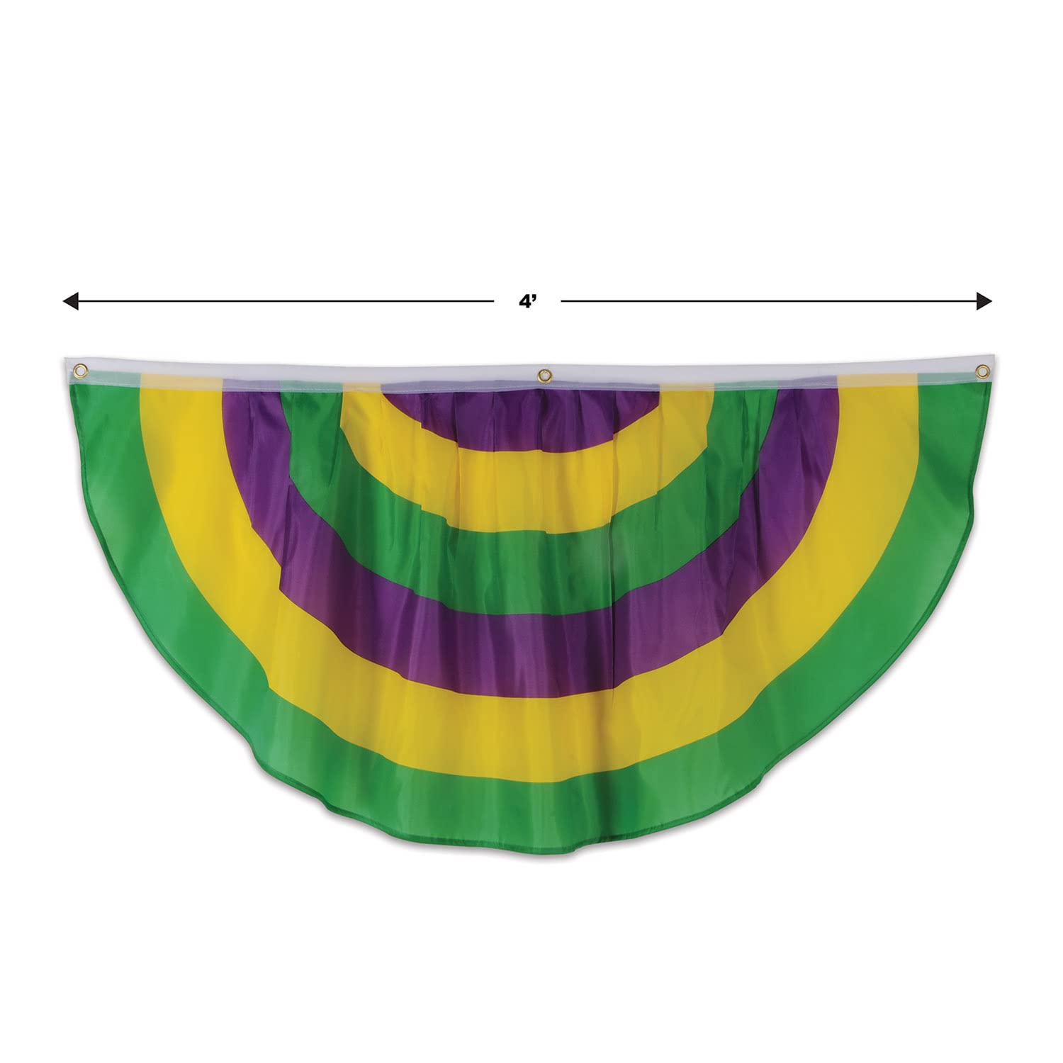 Beistle Mardi Gras Fabric Bunting, Decorative Polyester Swag Banner with Purple Green Yellow Stripes, 3 Grommets for Indoor Outdoor Use, Carnival Décor for Porch Parade or Party, 48" x 24"