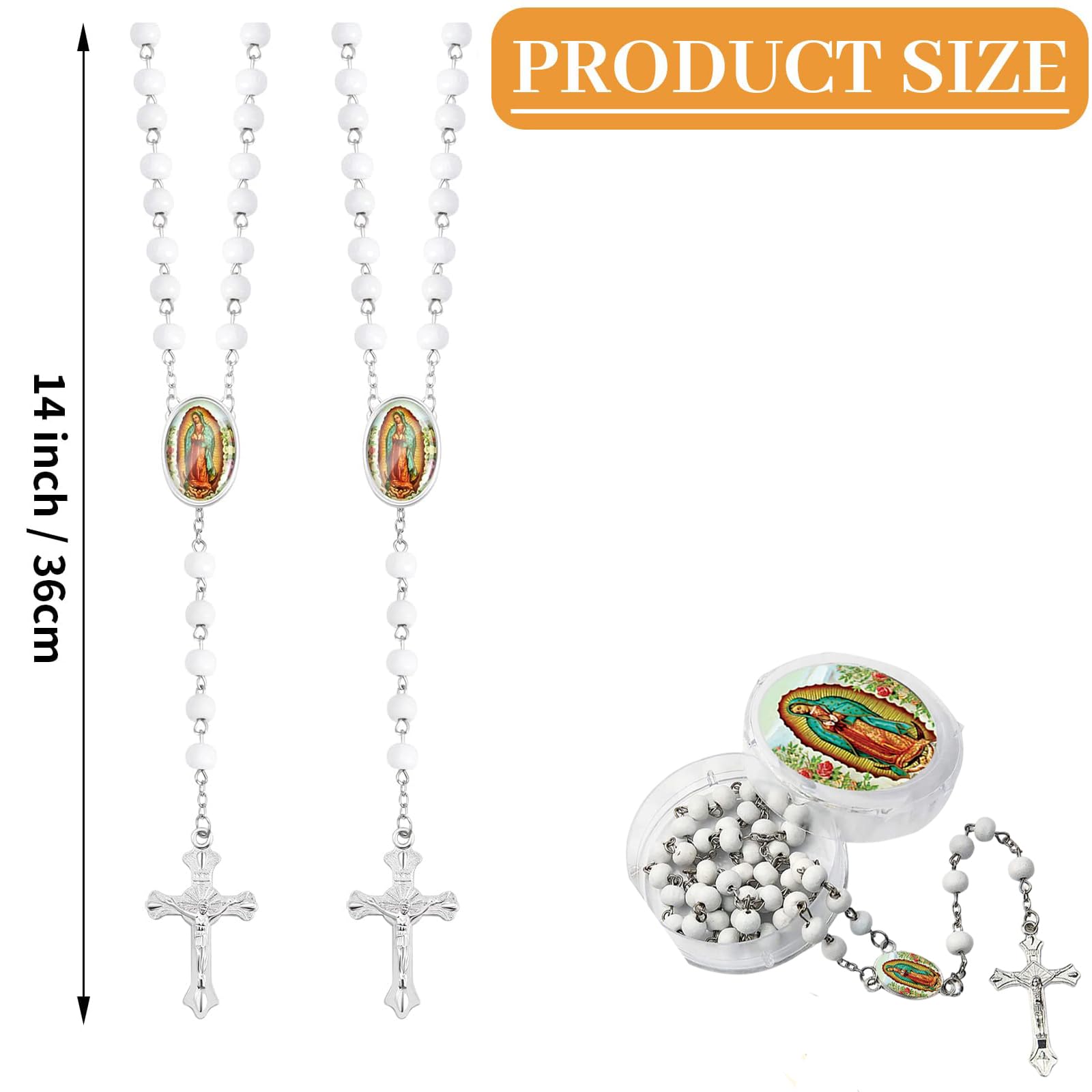 CAYOREPO 48 Pcs Scented Rosary Necklace Set with Gift Box – Wooden Bead Rosary with Crucifix for Women & Men, First Communion, Baptism, Party Favors (White)