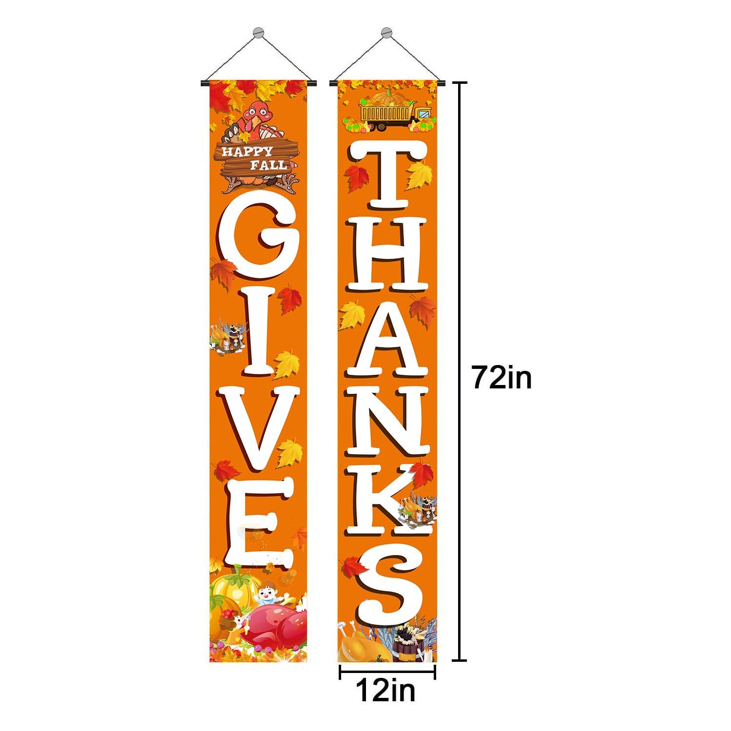 GIVE THANKS Hanging Banner Porch Sign Autumn Pumpkin Maple Leaf Backdrop Flag Fall Harvest Welcome Banner For Indoor Outdoor Wall Door Decoration Thanksgiving Party Decorations 72"x12"