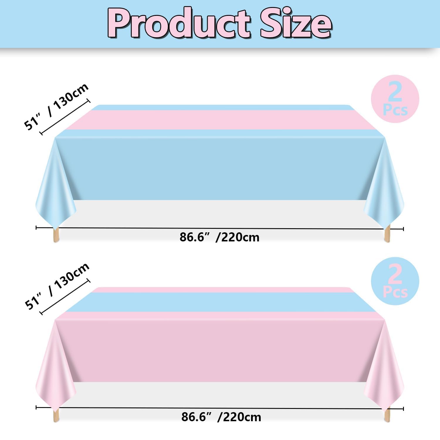 PTECDROTS 4Pcs Gender Reveal Tablecloths, Pink and Blue Tablecloth Table Runner Waterproof Disposable Rectangle Table Cover for Boy or Girl Birthday Party Decorations, 51 x 86 inch