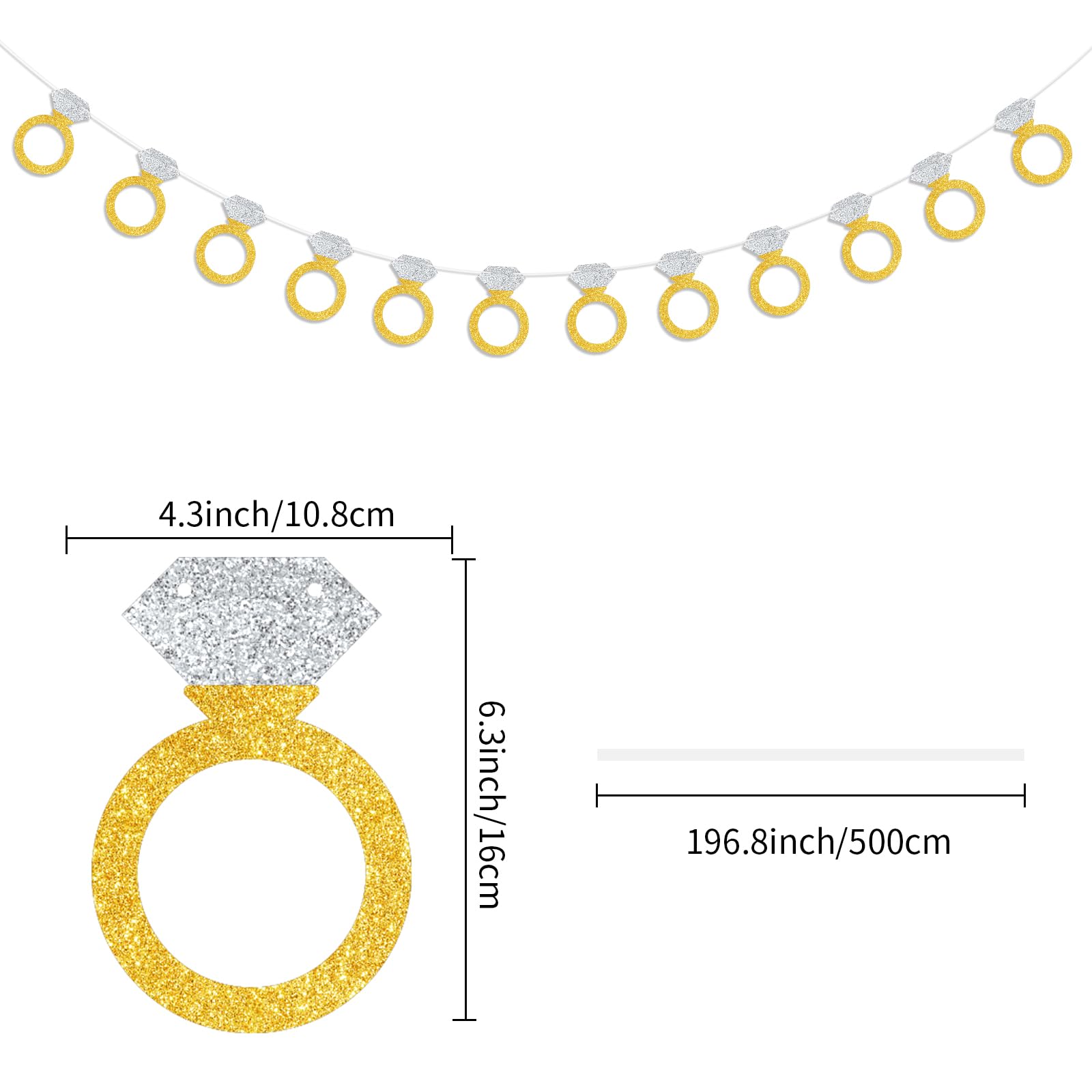 Diamond Ring Banner Engagement Banner Bachelorette Party Banner Decoration Glittery Gold and Silver Diamond Ring Garland for Bachelorette Party, Engagement, Bride to Be, Bridal Shower, Wedding Decorat