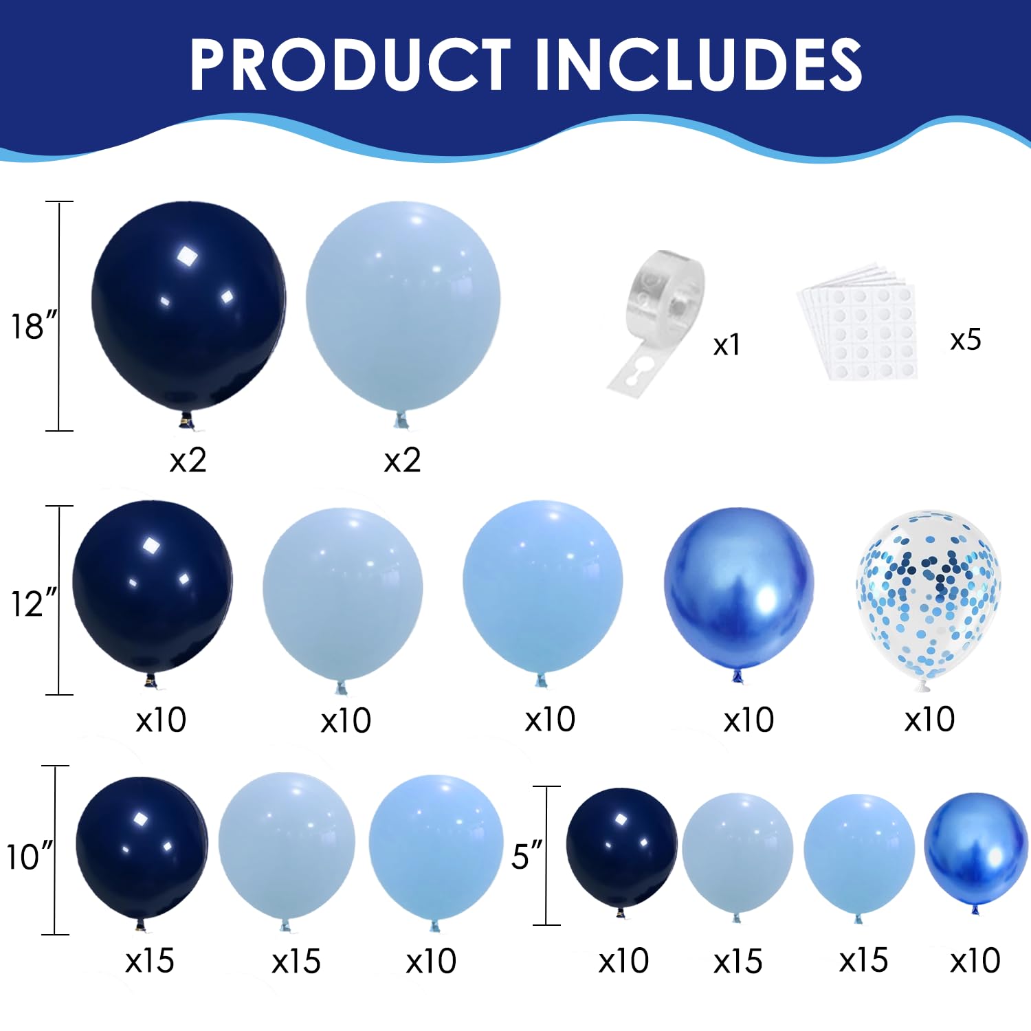 Zesliwy Blue Balloon Arch kit, with Confetti, Latex, Party Decorations