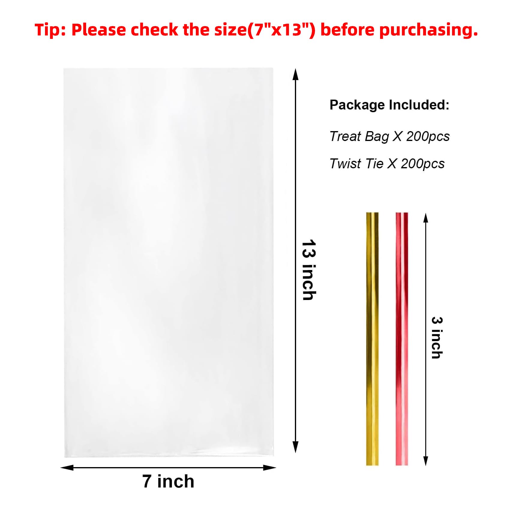 Morepack Cellophane Treat Bags 7x13 In 200 PCS Clear Cellophane Bags