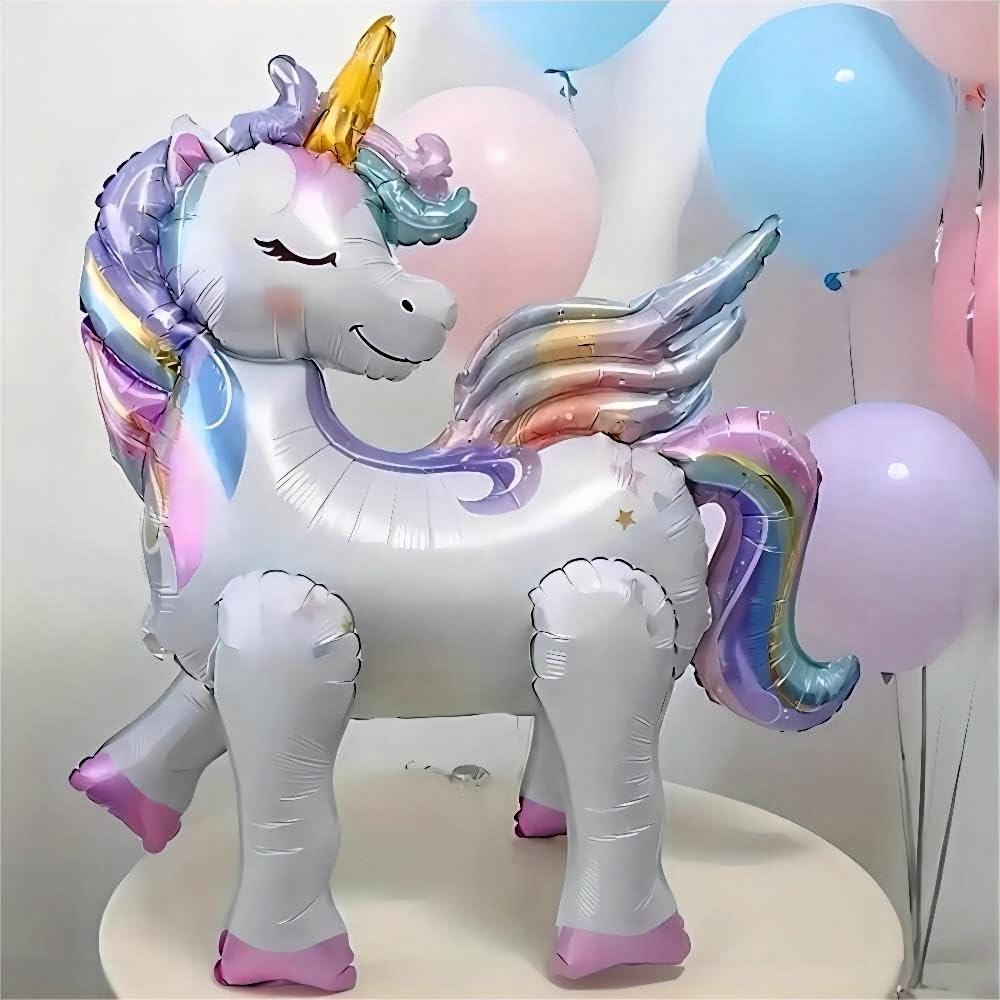 DUILE 5 Pcs Self Standing Unicorn Balloons - 3D Rainbow and Star Foil Balloons for Birthday Party Decorations and Supplies