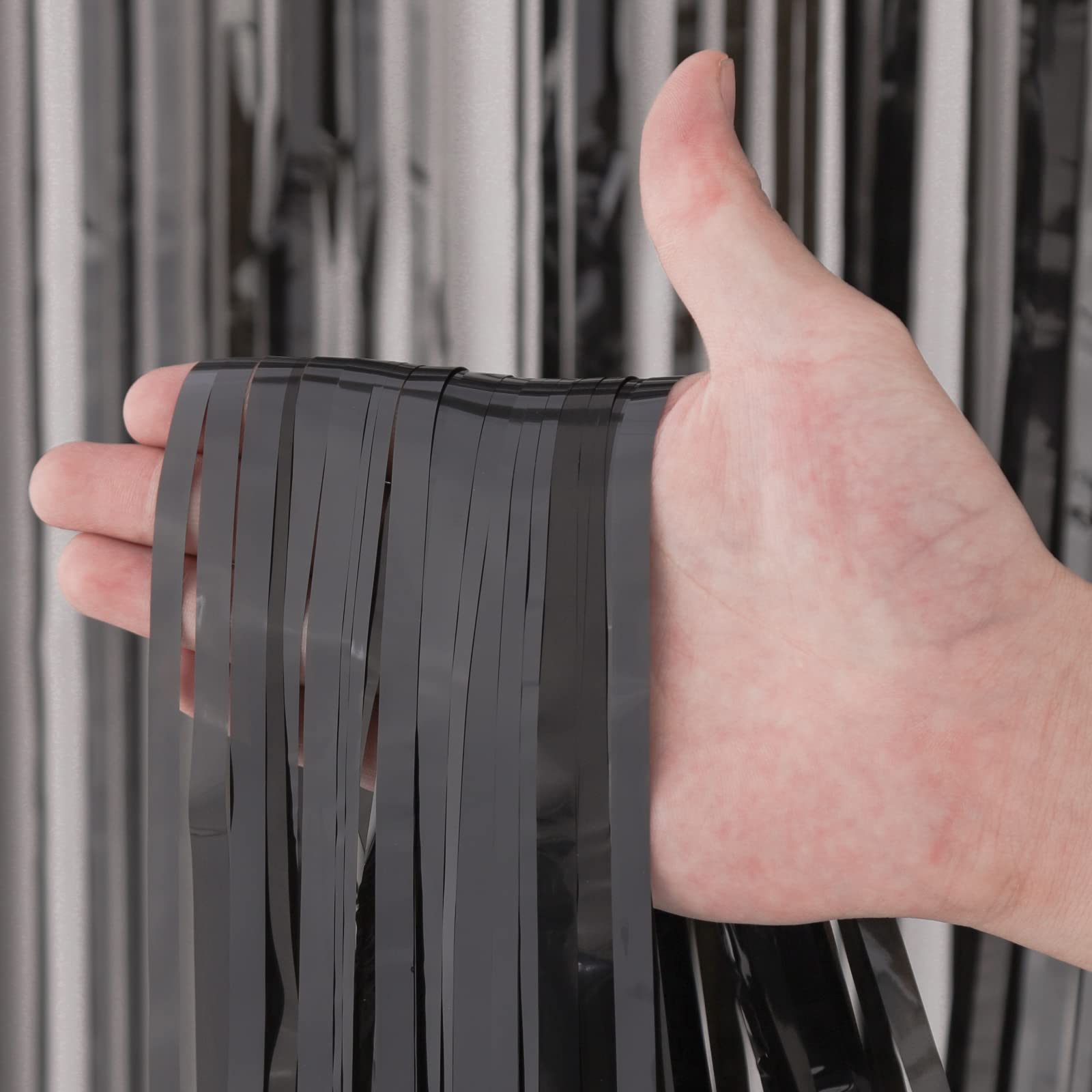 Voircoloria Black Foil Fringe Backdrop Curtains, 3.3x8.2ft, 3 Pack