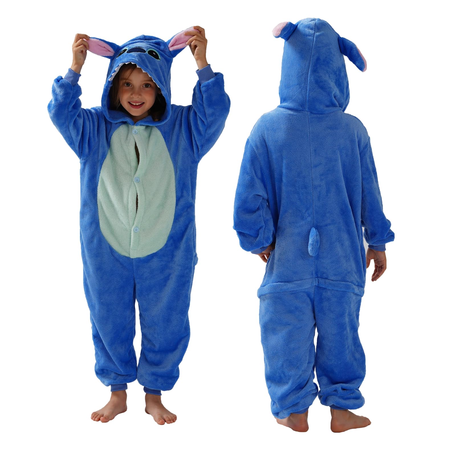 SCOPUCI Unisex Children Animal Onesie Pajamas,Kids Flannel Halloween Cosplay Costume/Homewear/Sleepwear (Blue-a,7-8 Years)