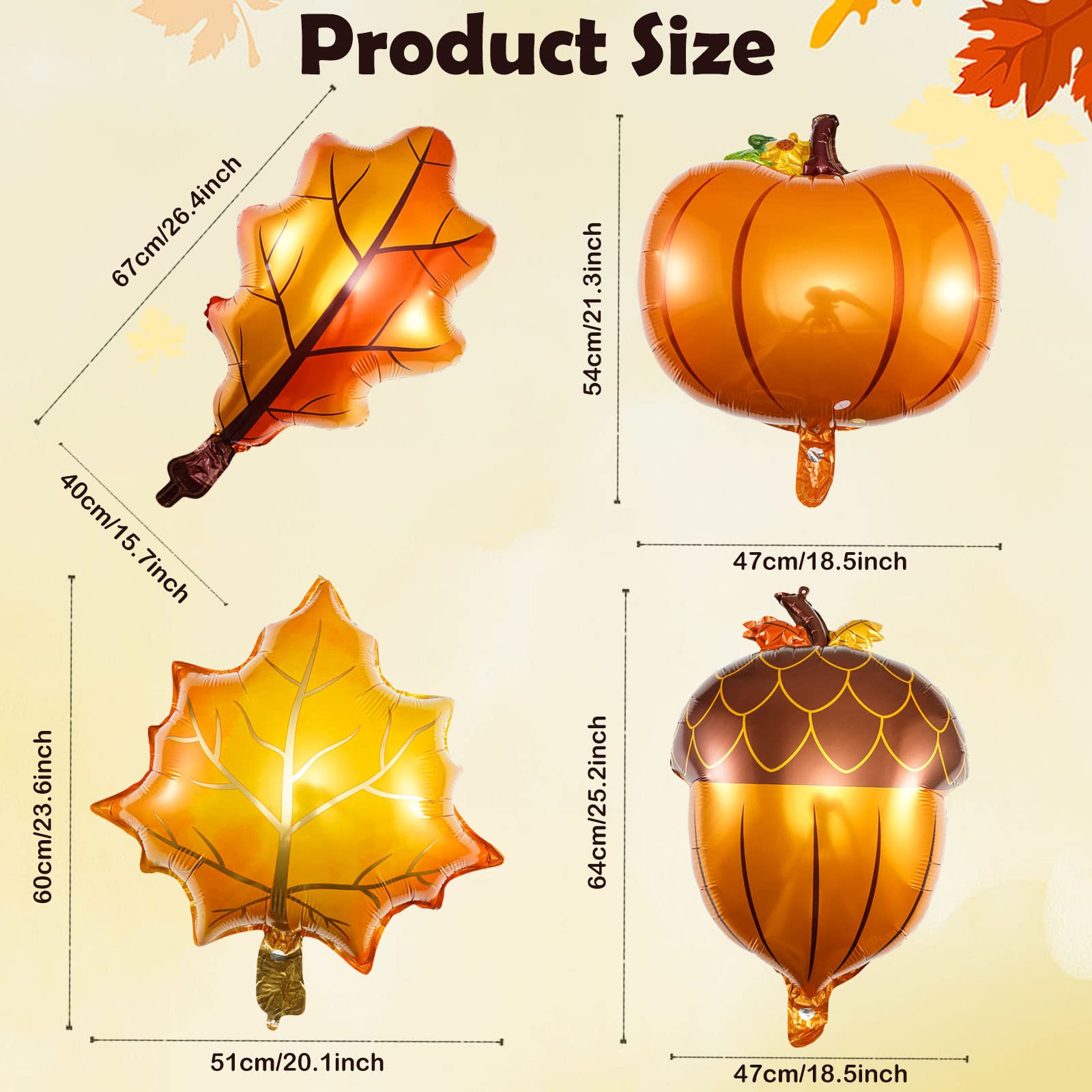16 Pcs Fall Balloons - Thanksgiving Balloons with Pumpkin, Acorn & Maple Leaf Designs for Fall, Thanksgiving, Autumn Harvest, Birthday, Wedding Parties