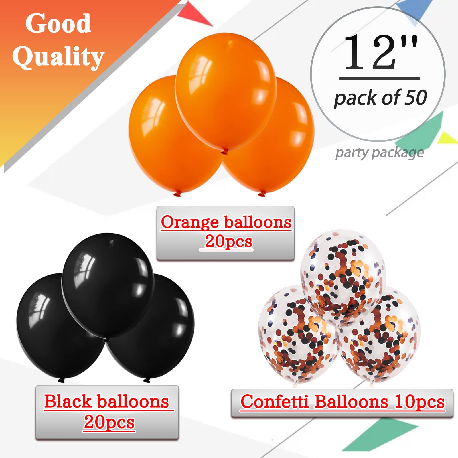 Orange and Black Confetti Balloons 50Pcs 12 Inch Halloween Latex Balloons