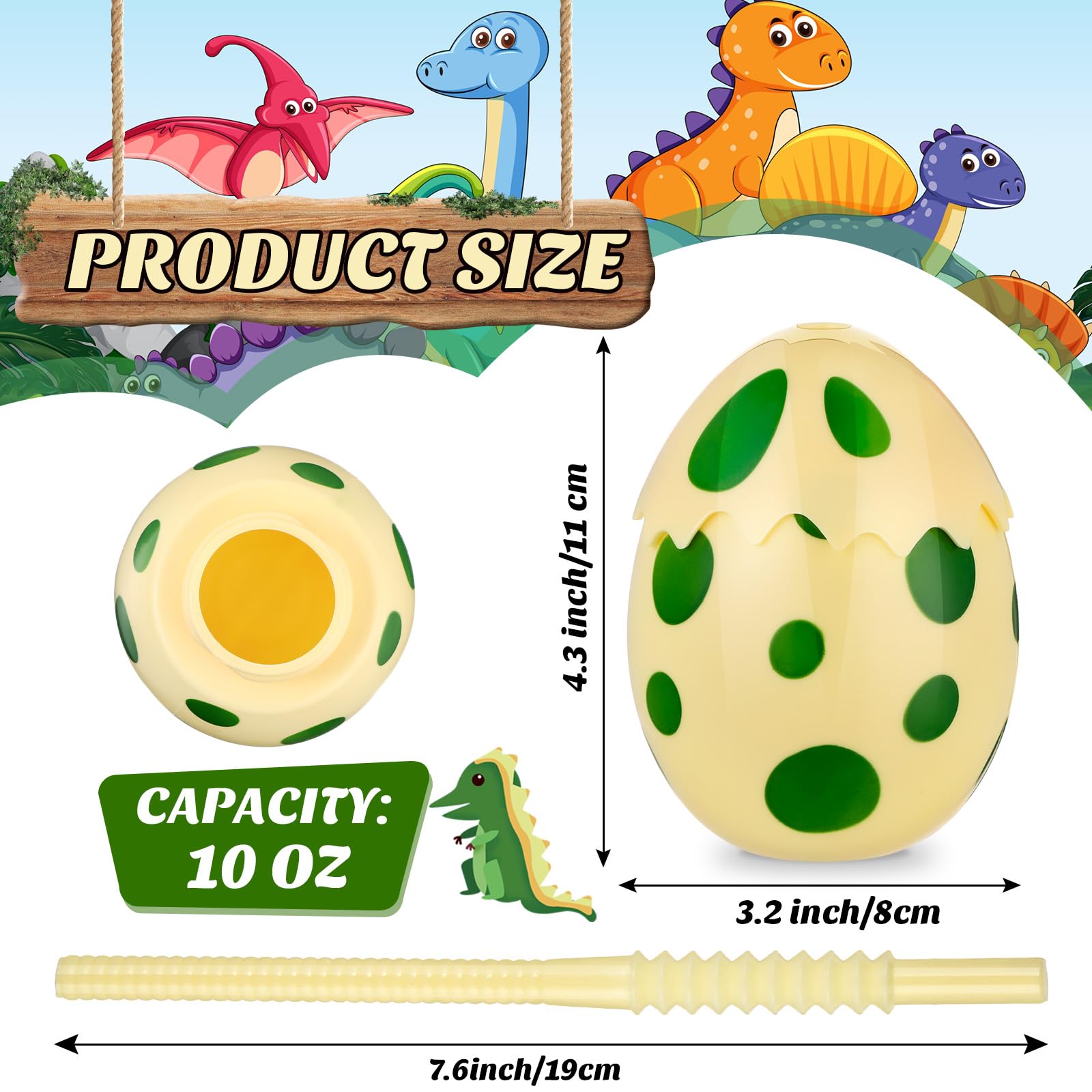 Maxcheck 24 Pcs Kids Dinosaur Party Favor Cups with Lids and Straws,10 oz Egg Dinosaur Cups for Birthday Decorations Dino Egg Theme Party Supplies for Boys Girls
