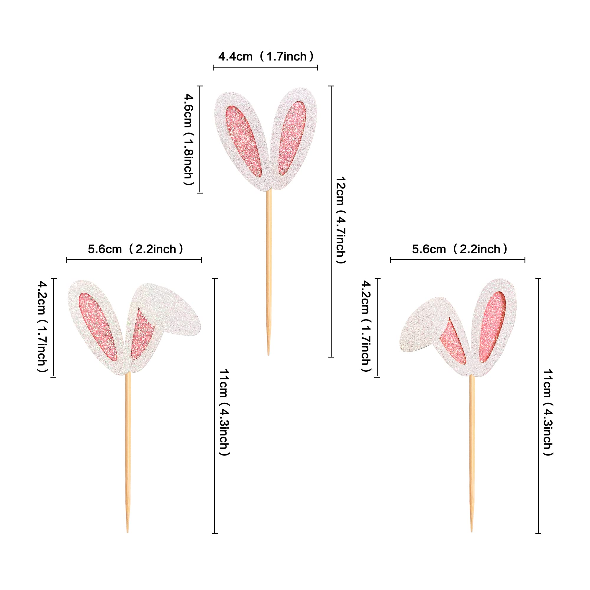 Ercadio 24 Pack Easter Bunny Ear Cupcake Toppers Glitter Pink Rabbit Ears Cupcake Picks Easter Bunny Cupcake Decors Rabbit Cake Toppers for Kids Girls Birthday Baby Shower Party Supplies