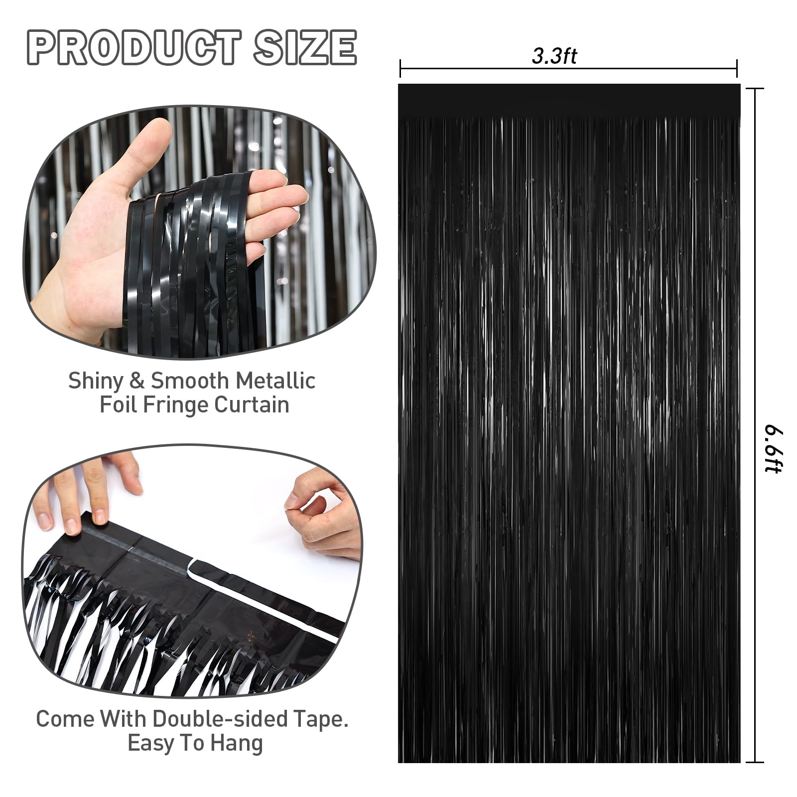 Black Tinsel Foil Fringe Curtains, 2 Pack Photo Backdrop Party Decor
