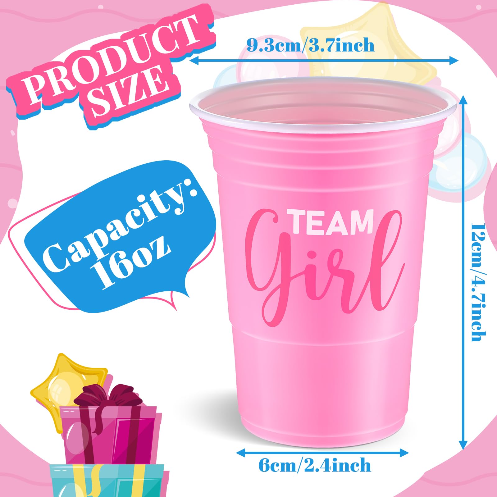 Norme 48 Pcs Gender Reveal Plastic Blue Pink Cups Gender Reveal Cups Supplies Team Boy Team Girl Disposable for Party Favors Games Beverage Drink Tableware (16 oz)