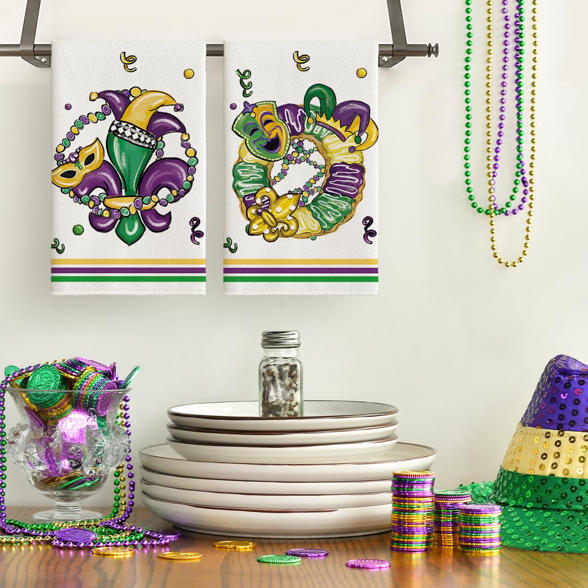 Artoid Mode Iris Jewelry Mask Mardi Gras Kitchen Towels Set of 2 18x26 Inch