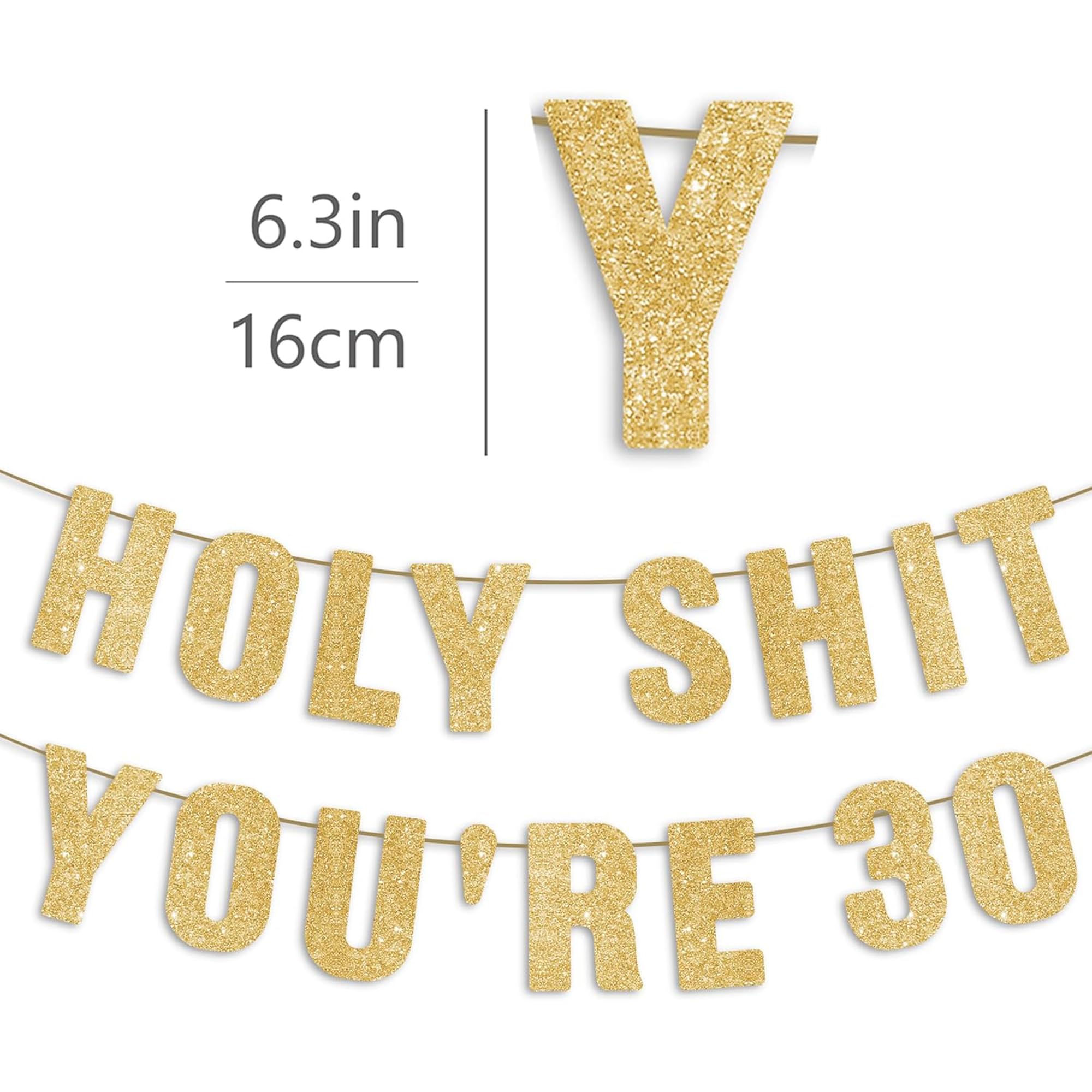 Happy 30th Birthday Decorations for Her, Funny 30 Year Old Party Sign for Him, Pre-Strung 30th Bday Party Banner - Gold Glitter