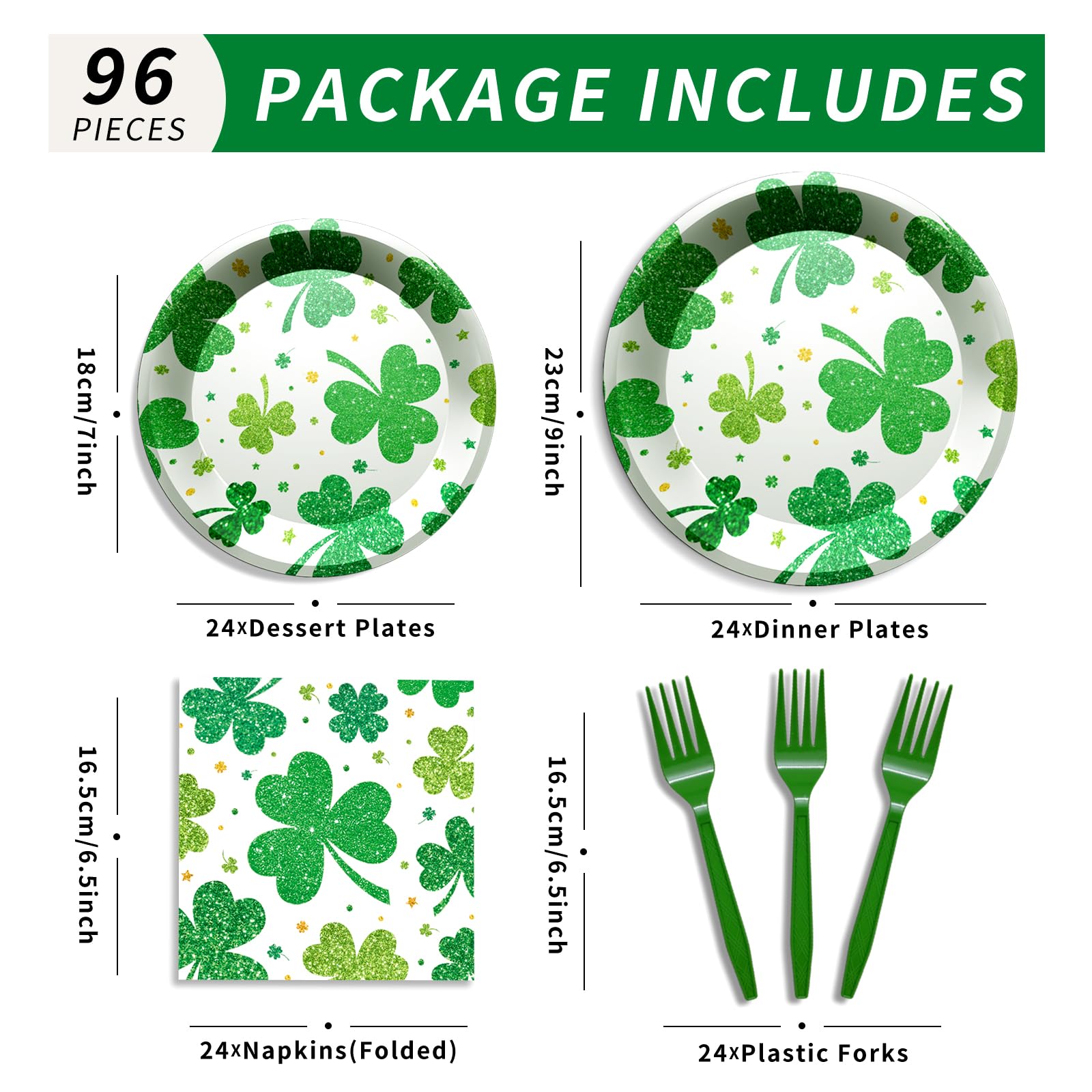 QDIRDEC St. Patrick's Day Party Supplies St Patricks Day Decorations Irish Themed Tableware with Lucky Shamrock Plates Napkins and Forks for Saint Irish Birthday Party Decorations