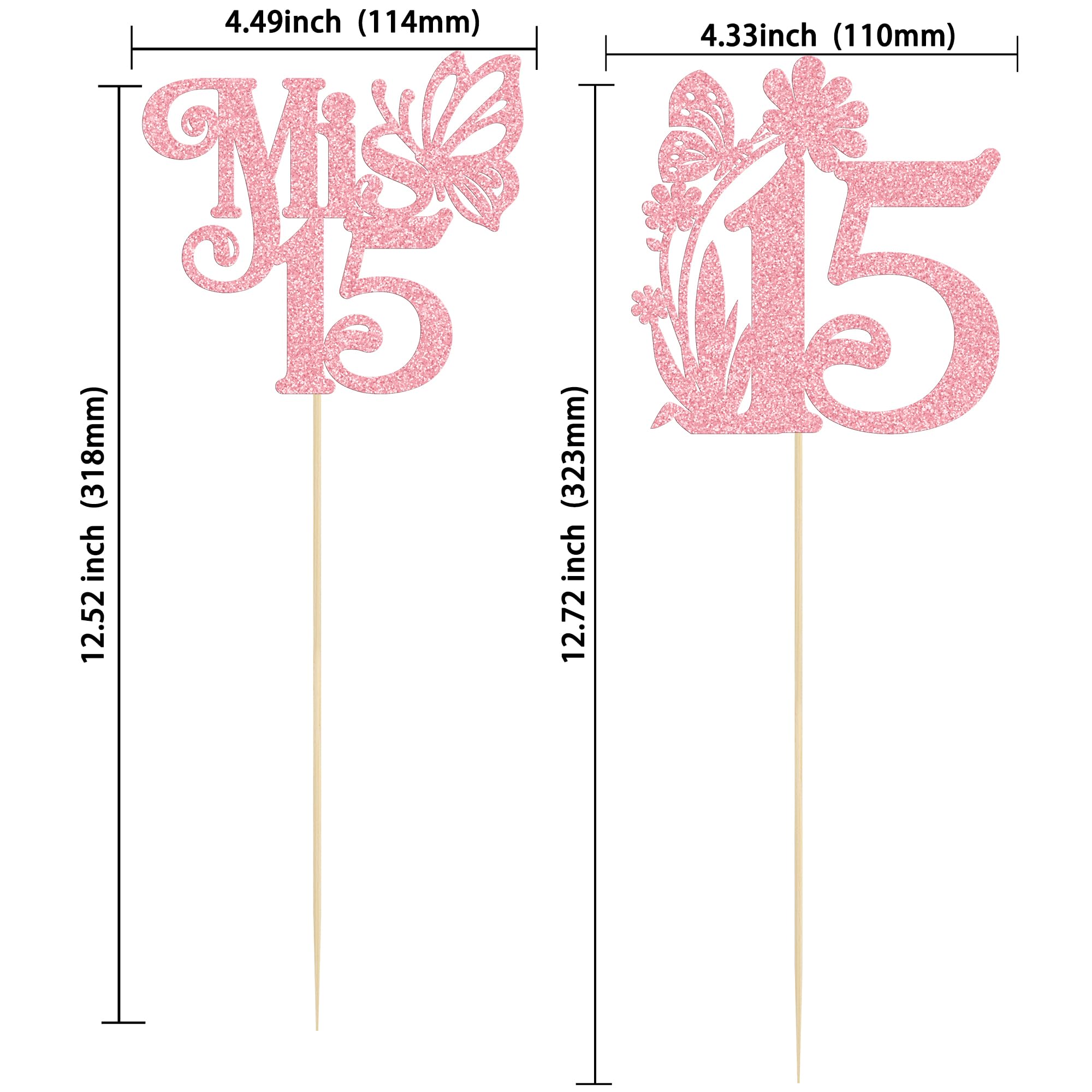 Ephlyn 12Pcs Happy 15th Birthday Centerpiece Sticks Hello 15 Sweet 15 Table Flower Centerpieces Sticks Fifteen Mis 15 Quince Floral Decorations for Cheers to 15 Theme Anniversary Party Supplies Pink