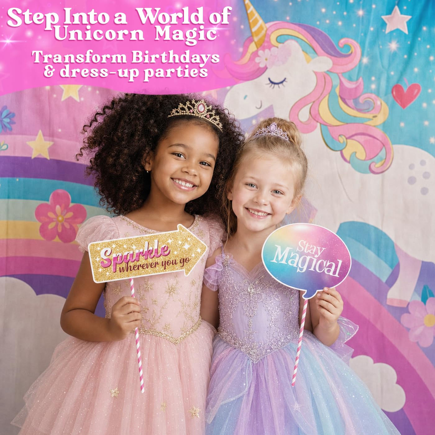 Magical Unicorn Theme Photography Backdrop and Studio Props. Great as Birthday Photo Booth Background, Girls Rainbow Banner Party Supplies and Princess Baby Shower Decorations