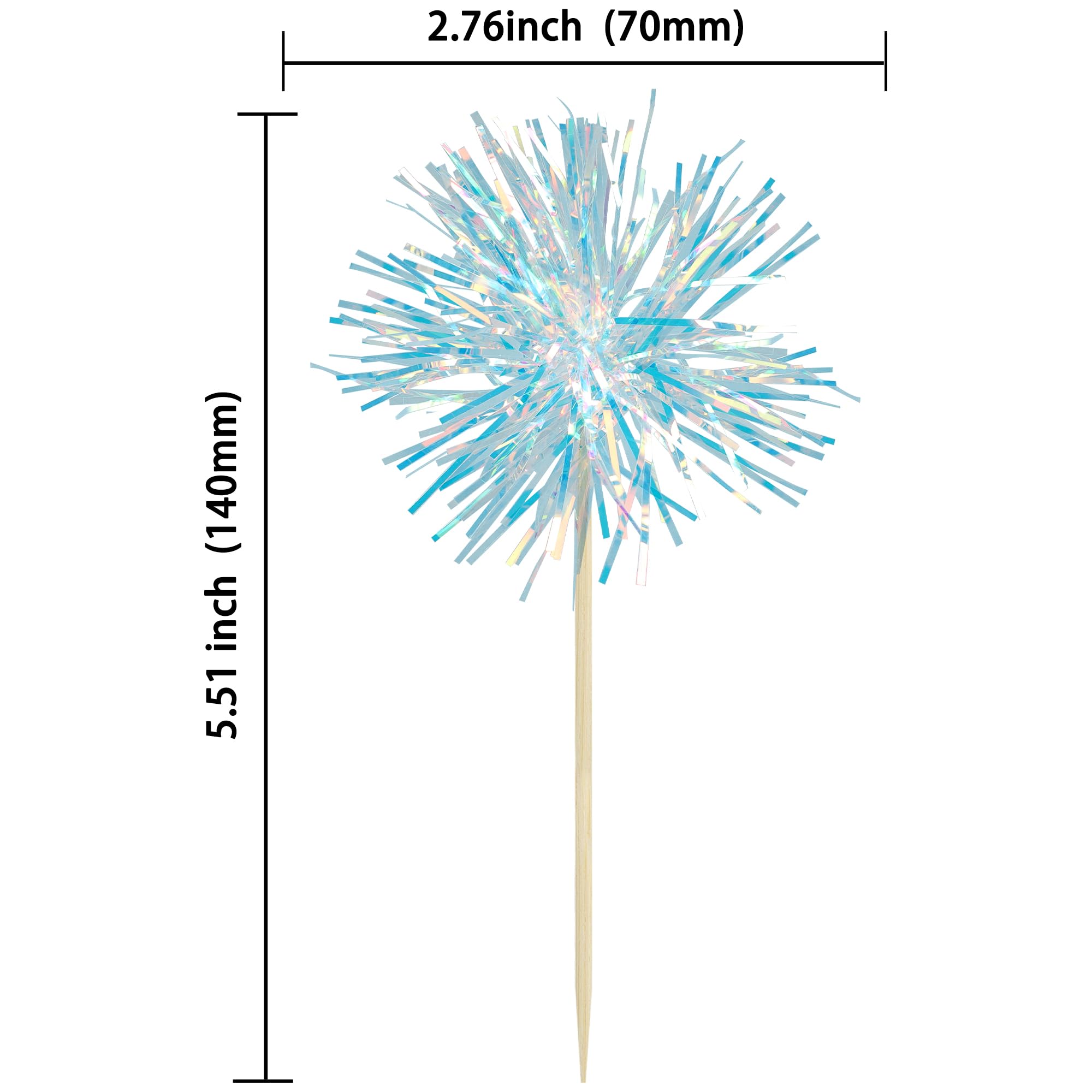 Gyufise 30Pcs Foil Firework Cupcake Toppers Sparkle Tinsel Cake Toppers Tinsel Drink Cake Decoration Cocktail Picks for Birthday Wedding Graduation Party Supplies Laser Blue