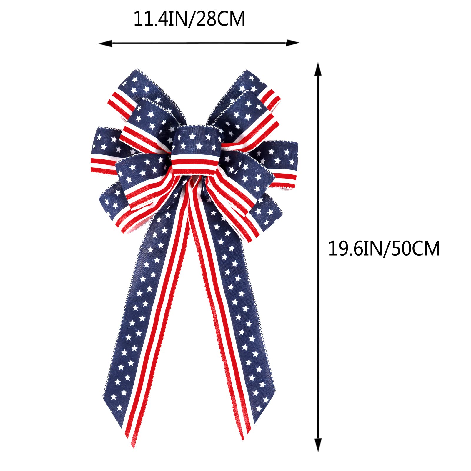 2 Pack 4th of July Decor Bow for Wreath,Red White Blue Stripe Stars Tree Topper Bows for Patriotic,Independence Day,Memorial Day,Veteran's Day,Front Door Indoor Outdoor Decorations