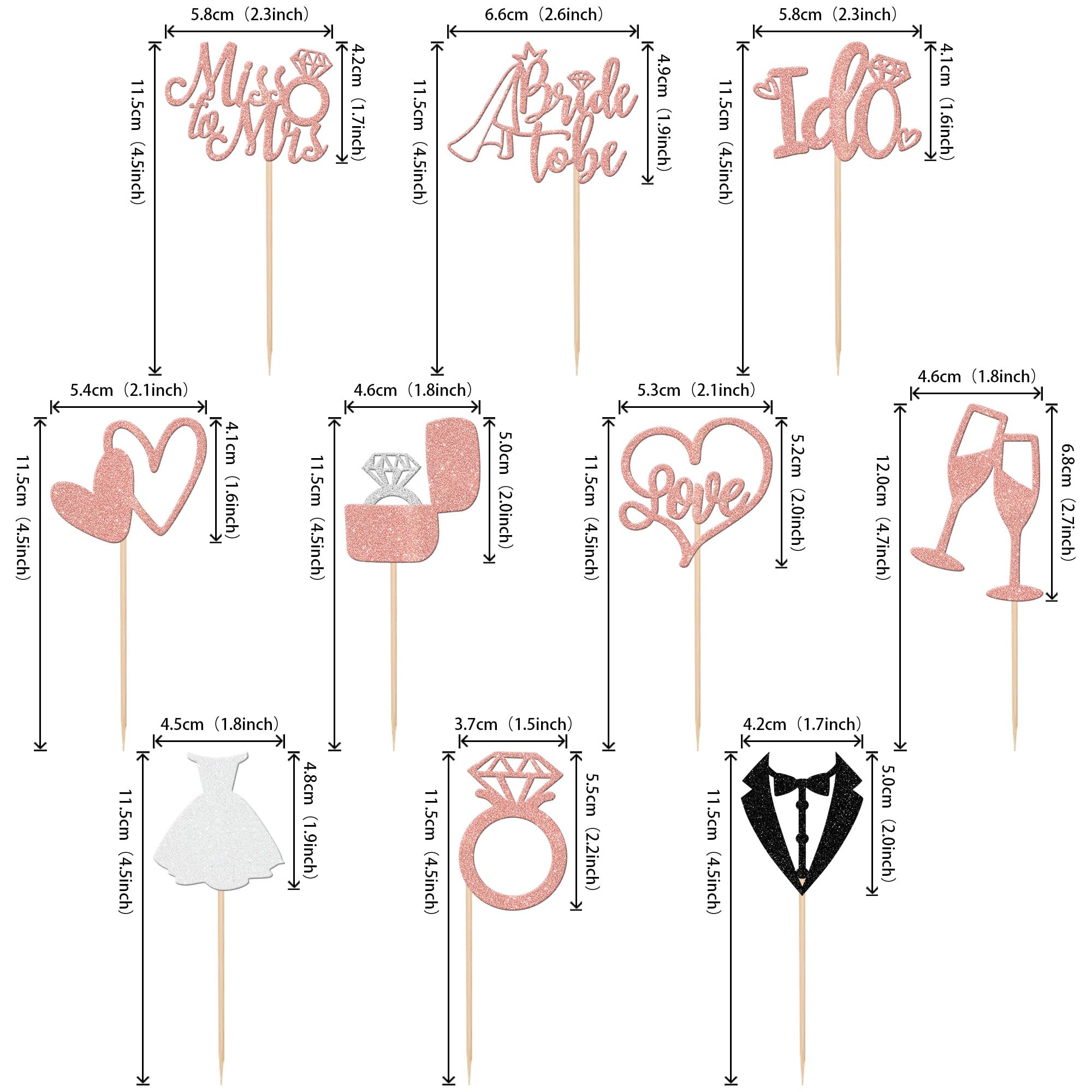 30 PCS Bride to Be Cupcake Toppers Glitter Miss to Mrs I Do Love Heart Ring Cupcake Picks Wedding Bridal Shower Cake Decorations for Wedding Engagement Bachelorette Party Supplies Rose Gold