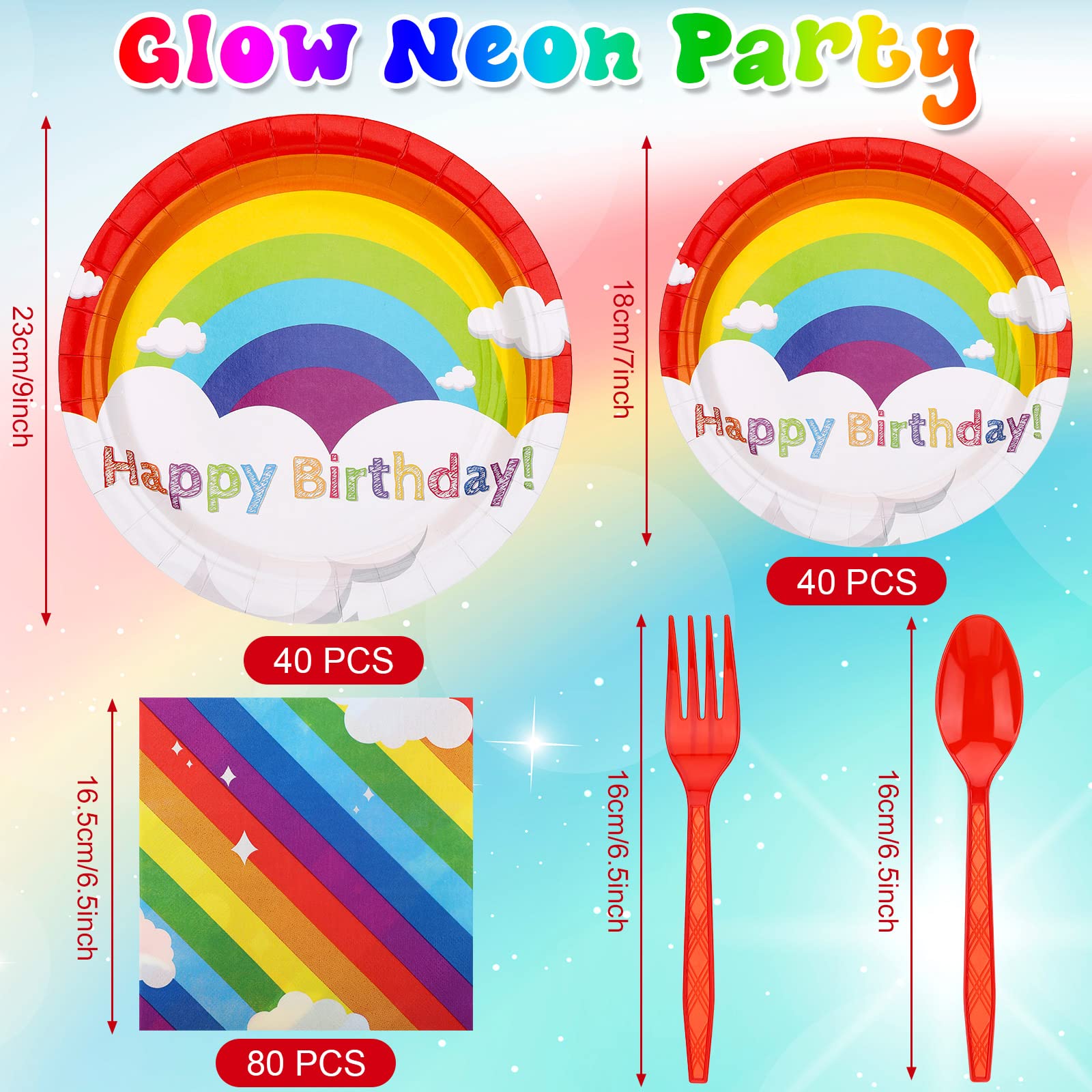 Jetec 240 Pcs Rainbow Birthday Party Supplies for 40 Guests, Colorful Disposable Tableware Set with Plates Napkins Cutlery, Easy Party Decorations for Birthday, Baby Shower, Rainbow Theme Celebration