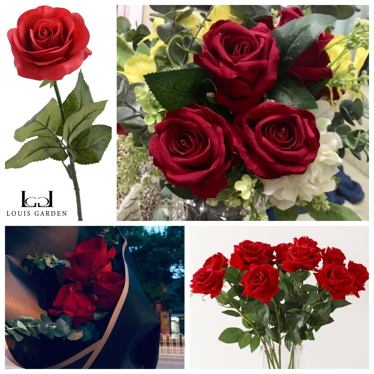 LG LOUIS GARDEN Red Rose Artificial Flowers, 1Pc 17" Single Red Rose for Valentine's Mother's Day Home Decor Centerpieces Party Wedding Anniversary Decorations