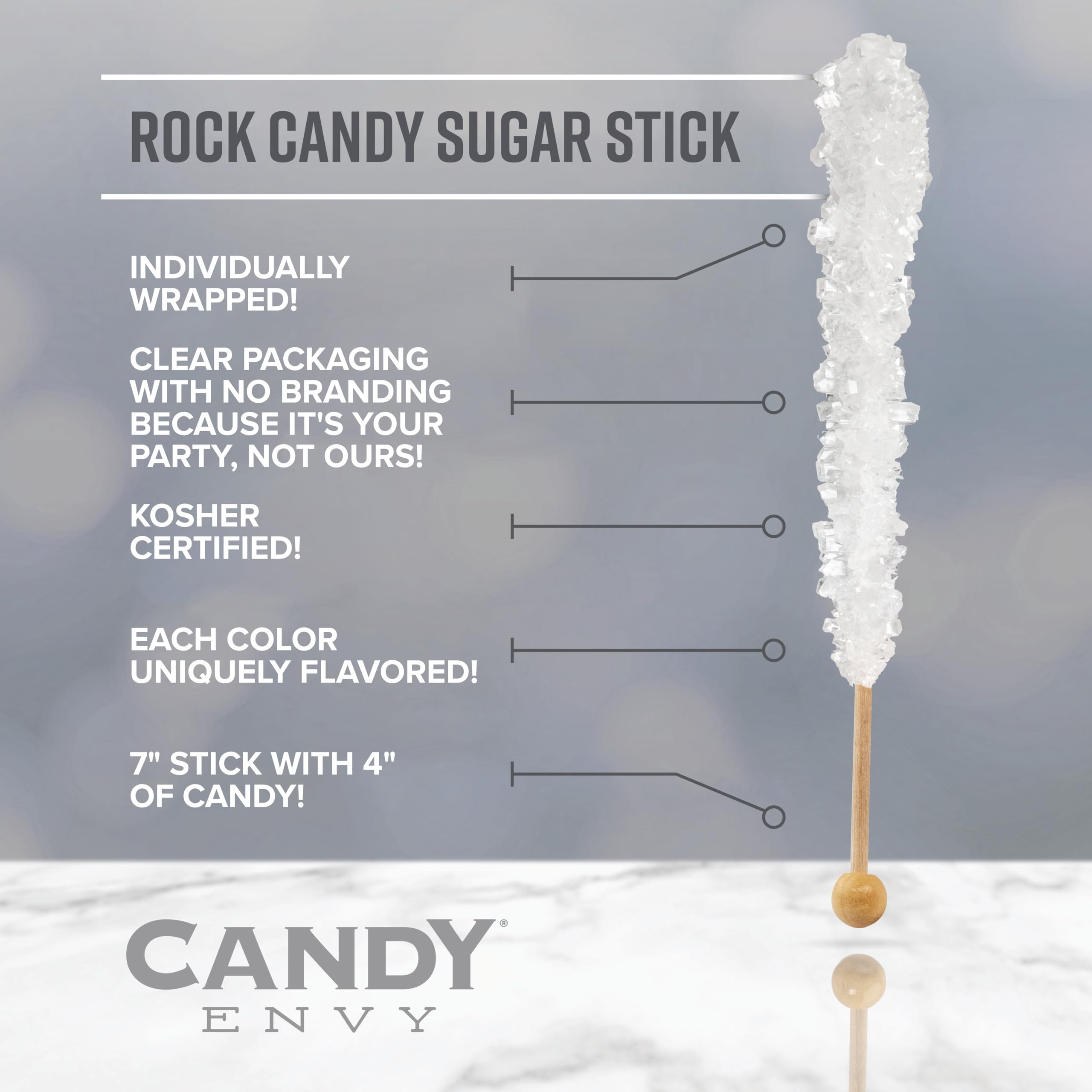 Hanukkah Rock Candy Sugar Sticks - Kosher Certified - 10 Individually Wrapped - Blue & White Candy Party Favors